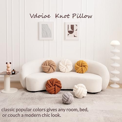 Brown Knot Pillow 13.7'' Round Throw Pillow Soft Plush Knot Ball Pillow Handmade Knotted Pillow Modern Home Decorative Knotted Pillow Cushion for Bed Bedroom, Sofa, Couch - color: Brown
