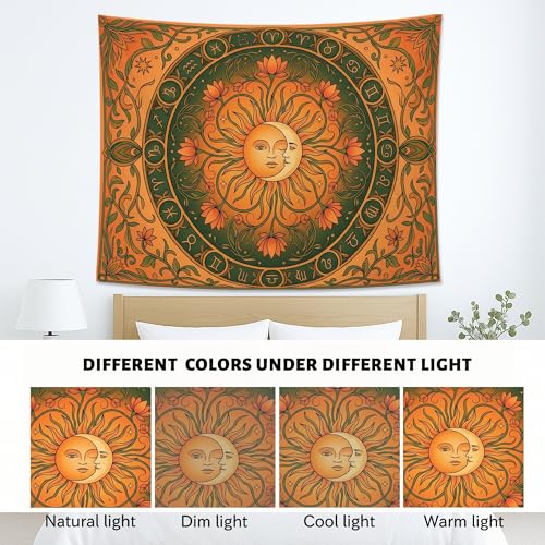 Water Lily and Sun Orange Green Tapestry, Floral Mandala Bohemian Decorative Wall Hanging, Aesthetic Tapestries for Living Room, Bedroom, Meditation 90x70 Inch - size: 90x70 Inch
