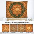 Water Lily and Sun Orange Green Tapestry, Floral Mandala Bohemian Decorative Wall Hanging, Aesthetic Tapestries for Living Room, Bedroom, Meditation 90x70 Inch - size: 90x70 Inch
