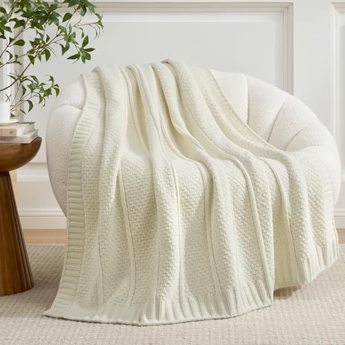 Amélie Home Premium Chenille Throw Blanket, Soft Cozy Moss Stitch Knit Blanket for Couch, Sofa, Chair, Home Decor, Cream White 50"x60" - color: Cream White, size: 50" X 60"