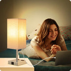 aooshine Beige Set of 2 Touch Lamp with USB Port-Nightstand Lamp with USB-C+A Charge Ports& AC Outlets, 3-Way Dimmable Bedside Lamp with Shade,Small Table Lamp for Bedroom Living Room(Bulb Included) - color: Beige-Silver
