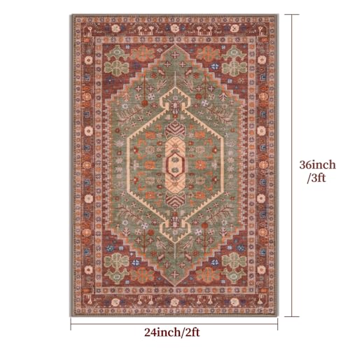 Ciicool Small Area Rug, 2x3ft Boho Rug, Ultra Soft Entry Rugs for Entryway, Non-Slip Washable Rugs Oriental Low-Pile Indoor Mat Floor Carpet for Entrance Bedroom Kitchen Bathroom Foyer Decor - color: Terracotta/Green, size: 2' X 3' (Rectangular)