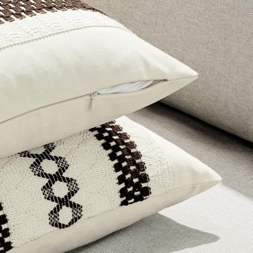 MIULEE Set of 2 Dark Brown Boho Decorative Pillow Covers 18x18 Inch Farmhouse Rustic Couch Throw Pillows Modern Spring Cotton Cushion Covers Retro Cute Macrame Woven Home Decor for Bed Sofa Chair - color: Dark Brown, size: 18" x 18" (Pack of 2)
