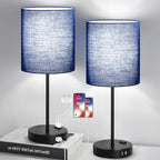 Lynnoland 2 Pack Touch Control Table Lamps with 2 USB & AC Outlet, 3-Way Dimmable Bedside Nightstand Lamps for Bedroom Living Room Nursery, 800 Lumens 5000K Daylight Bulbs Included - color: (2 Pack)Navy Blue & Black(Base)-5000K Bulbs Included