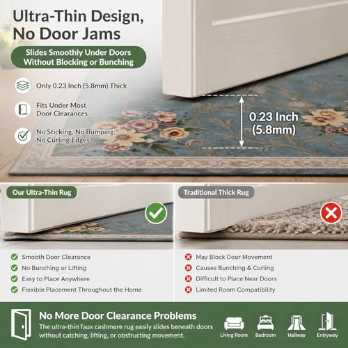Helthep Floral Soft & Non-Slip Area Rug – Ultra-Thin Faux Cashmere, Pet-Friendly, Easy to Clean, Durable TPR Backing – Elegant Flower Pattern for Bedroom & Living Room (Blue, 8×10 ft) - color: Blue, size: 8' x 10' (Rectangular)