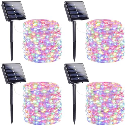 Extra-Long Solar String Lights for Outside, 4 Pack 400LED Solar Fairy Lights Outdoor Waterproof, Copper Wire with 8 Modes Solar Twinkle Lights for Tree Garden Party Patio Xmas Decor (Multicolor) - color: Multicolor, size: 4 Pack-400LED