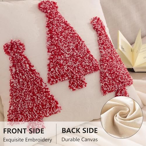 Christmas Tufted Pillow Covers 18 x 18 inch Set of 2 Red Xmas Trees Throw Pillow Covers Christmas Party Decors Winter Holiday Cushion Case for Sofa Couch Bed Living Room - color: Red Pine, size: 18" x 18" (Pack of 2)