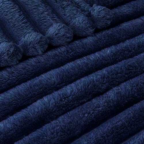 Exclusivo Mezcla Fleece Throw Blanket for Couch, Super Soft Striped Jacquard Bed Blanket, Lightweight Fuzzy Cozy for All Seasons, 50x60 Inches, Navy Blue - color: Navy Blue, size: Throw ( 50x60 IN )