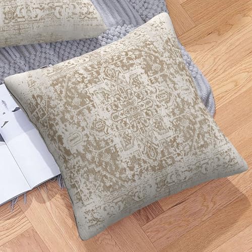 Boho Throw Pillow Covers 18x18 Inch Set of 2, Brown Beige Ethnic Design Pillow Cover Bohemian Carpet Pattern Pillowcase Decorative Cushion Covers for Sofa Couch Bed Living Room - color: Beige, size: 18" x 18" (Pack of 2)