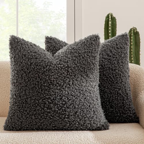 MIULEE Pack of 2 Throw Pillow Covers 18x18 Inch Dark Gray Faux Fur Decorative Sherpa Pillow Covers Fuzzy Accent Soft Sheepskin Fleece Cushion Cases for Boho Home Decor Couch Living Room Bed - color: Dark Gray, size: 18" x 18" (Pack of 2)