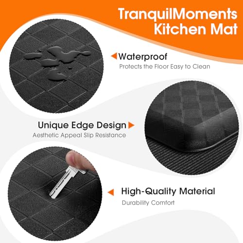 4/5 Inch Extra Thick Kitchen Mats for Floor,Non Slip Anti Fatigue Kitchen Rugs,Waterproof Stain Resistant Sink Mat,Cushioned Standing and Comfort Mats for Office (17"x39" Black) - color: Black, size: 39"L x 17"W x 0.8"Th