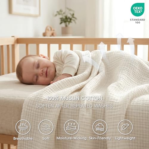 David's Home 100% Cotton Muslin Throw Blanket for College Dorm, 4-Layer Soft Breathable Lightweight Comfy Cozy Throw Guaze for Hot Sleepers, 3D Bubble Room Decor for Bed, Giftable, Brich, 50"x70" - color: Birch, size: Throw XL(50x70")