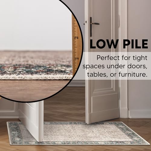 Keen Home Design 24"x36" Rug - Machine Washable Entry Rug with Non-Slip Backing, Ideal for Enteryway, Kitchen, Bathroom, Laundry Room - Vintage, Easy Clean, Durable, Low Pile - (2' x 3') - color: Beige / Oil Blue, size: 2' x 3' (Rectangular)