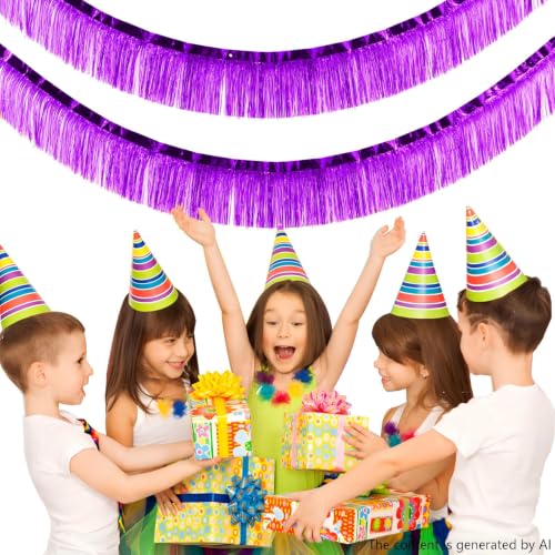 6 Packs 10 Feet Foil Fringe Garland Metallic Foil Tinsel Fringe Garland Wall Hanging Fringe Banner for Parade Floats, Wedding, Christmas，Birthday Party Halloween Decor (Purple) - color: Foil Fringe Garland-purple