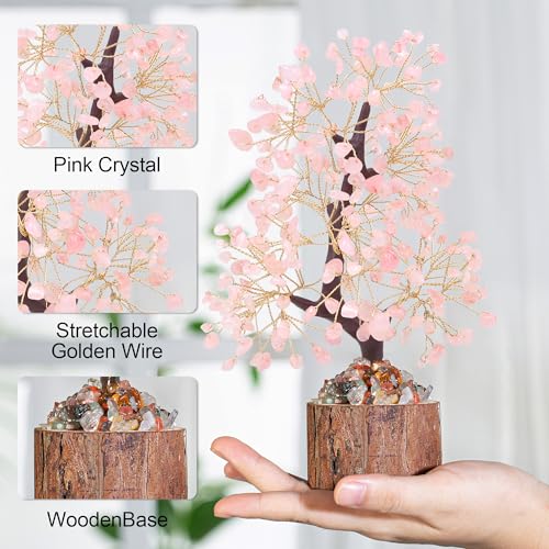 MAIBAOTA Pink Office Home Decor for Positive Energy Pink Tree Rose Quartz Crystals Tree of LifeFeng Shui Decor Money Bonsai Trees for Meditation - color: Pink