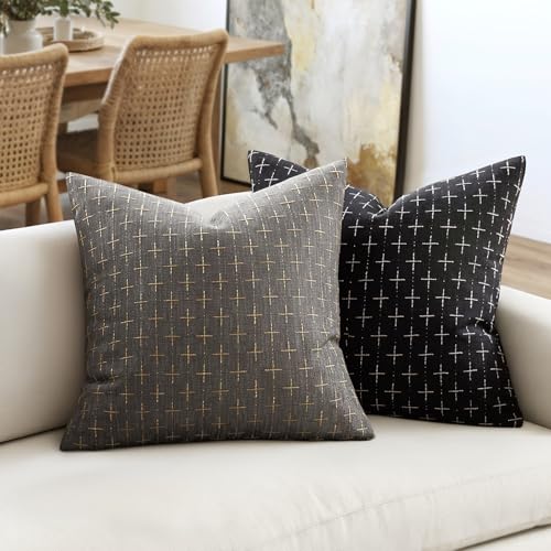 MIULEE Pack of 2 Decorative Burlap Linen Throw Pillow Covers Modern Farmhouse Pillowcase Rustic Woven Textured Cushion Cover for Sofa Couch Bed 16x16 Inch Dark Grey - color: Dark Grey, size: 16" x 16" (Pack of 2)