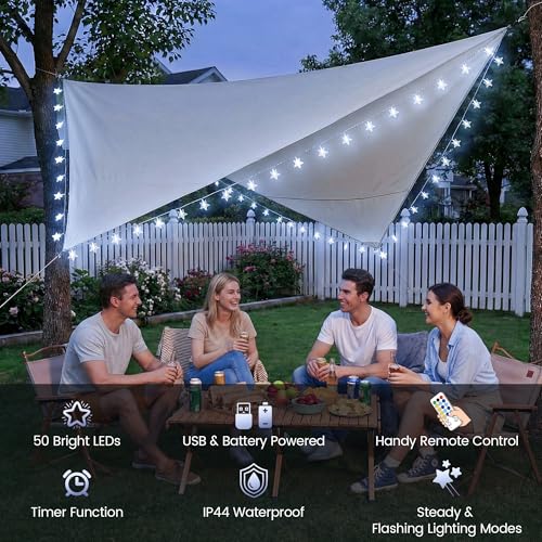 HEYFUNi White Star String Lights with Remote, 16FT 50 LED USB Battery | Remote control, 2/4/6/8H timer, 8 modes, 4 Brightness & Speed, USB or battery powered for bedroom, dorm, nursery decor - color: White, size: 50 LED-Battery&USB