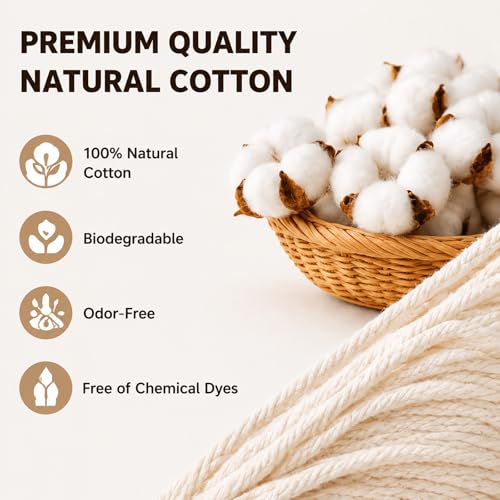 Natural Cotton Macrame Rope - 3mm x 109Yards (328Feet), 4 Strands Twisted Cotton Cord for Wall Hanging, Plant Hangers, Crafts, Gift Wrapping and Wedding Decorations, Beige - color: Beige, size: 0.12 in x 109 yd