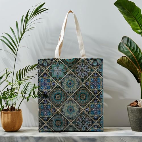 Boho Style Canvas Bag for Women Boho Fashion Tote Bag for Bohemian Lover - color: Turquoisemosaic Bag