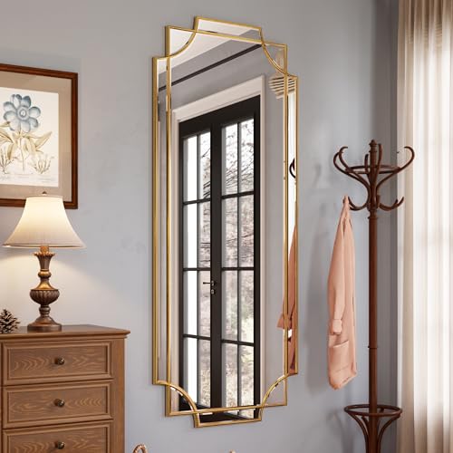 Kelly Miller Large Gold Full Length Mirror for Wall, 60"x30" Full Body Mirror Beveled Scalloped Modern Elegant Home Decor for Bedroom Living Room Bathroom Dressing Room Entryway Hallway - size: 60"L x 30"W
