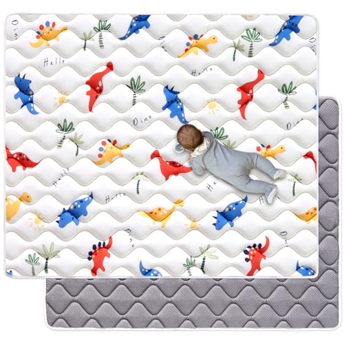 Odorless Premium Foam Baby Play Mat 4ft x 6ft, Soft Microfiber Fabric Crawling Mat for Floor- Comfortable and Hypoallergenic, Non-Slip Cushioned Floor Playpen mat for Infants,Babies,Toddlers - color: A- Fun Dinosaur, size: 72" X 48"