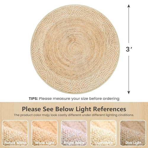 Asrug Imitation Jute Low Pile Round Rug Area Rug Washable Non-Slip Circle Rug Soft Plush Touch Circle Rugs Round for Kitchen Bathroom Living Bedroom Nursery, Carpet 3ft /36 inch/91 cm Brown - color: Brownline, size: 3ft