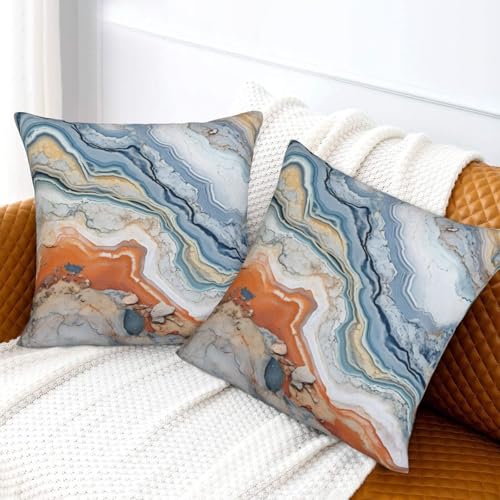 Blue and Gold Marble Pillow Covers 18x18 Set of 2 Modern Throw Pillow Cover Farmhouse Outdoor Pillow Cases Square Holiday Decor for Home Couch - color: Marble, size: 18" x 18" (Pack of 1)