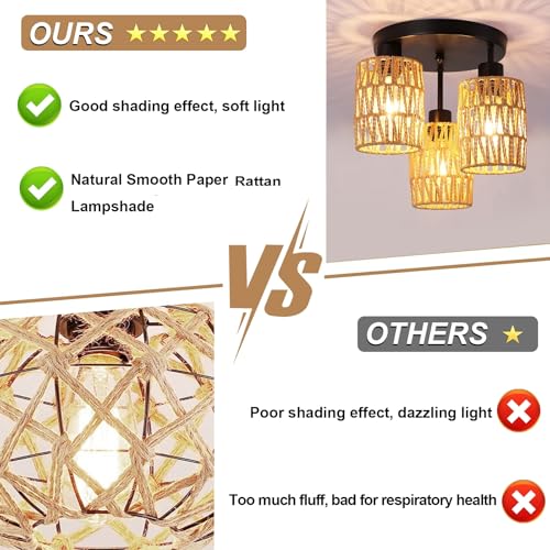 Surpars House Boho Rattan Ceiling Light Fixture, Mini Rattan Chandelier Lighting Fixture, Hand Woven Ceiling Light Fixtures for Hallway Bedroom Kitchen Entryway Living Room (Brown) - color: Brown