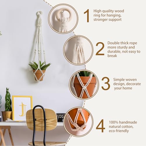 Artilady Plant Hanger Indoor Macrame Hanging Planters for Plants Holder Boho White Basket No Tassels Farmhouse Rustic Window Wall Decor (White Planter-1pcs) - color: White Planter-1pcs
