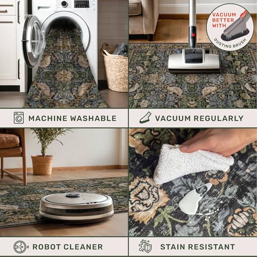 Floral Kitchen Runners - 2x5 Runner Rug for Hallway Bathroom Laundry Room Bedroom Beside Bed Entryway, Boho Birds Leaves Patterned Non Slip Low Pile Washable Rugs - color: Dark Green / Brown, size: 2' x 5' (Runner)
