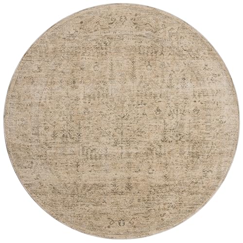Loloi Magnolia Home by Joanna Gaines Junie Collection JUE-02 Oatmeal/Smoke 5'-3" x 5'-3", .38" Pile Height, Round Area Rug - color: Oatmeal / Smoke, size: 5'3" (Round)