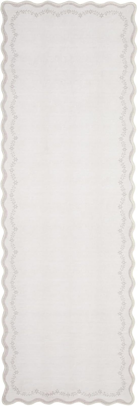 GarveeHome 2x6 Scalloped Washable Runner Rug for Kitchen, Soft Beige Hallway Runner Non Slip Entryway Rug Farmhouse Thin Laundry Mat Stain Resistant Carpet for Bedroom Bathroom Beside Rug