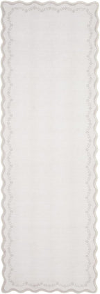 GarveeHome 2x6 Scalloped Washable Runner Rug for Kitchen, Soft Beige Hallway Runner Non Slip Entryway Rug Farmhouse Thin Laundry Mat Stain Resistant Carpet for Bedroom Bathroom Beside Rug