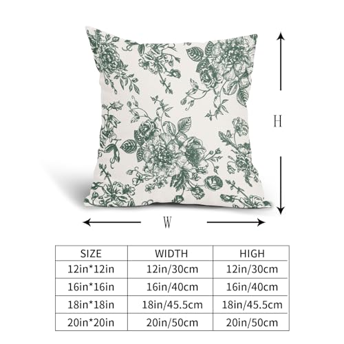 Dark Green and Cream Floral Pillow Covers 18x18 Inch Set of 2 Vintage Floral Throw Pillow Covers Chinoiserie Flower Pillowcases Rustic Farmhouse Cotton Linen Cushion Covers for Couch Bed Sofa Decor - color: Dark Green, size: 18" x 18" (Pack of 2)