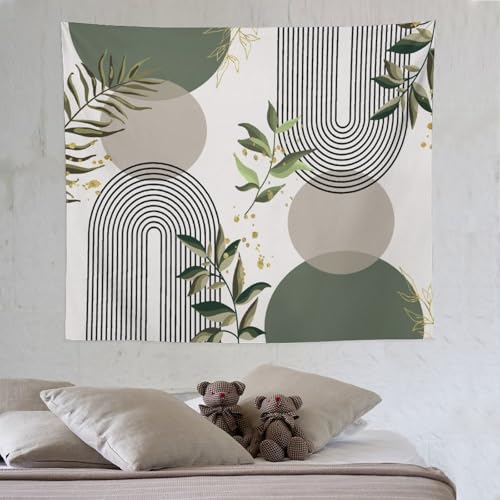 Boho Green Leaf Tapestries,Mid Century Abstract Leaves Tropical Palm Modern Minimalist Geometric Wall Hanging Neutral Home Decor Art for Living Room Bedroom Dorm 40"x30" - color: Boho Leaf-12, size: W40xL30in