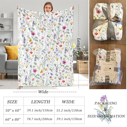 Spring Floral Throw Blanket Watercolor Wildflower Blankets Flower Butterfly Bed Blanket Botanical Plant Leaf Flannel Fleece Throw Blanket for Couch “50x60” - color: Butterfly, size: 50" X 60"