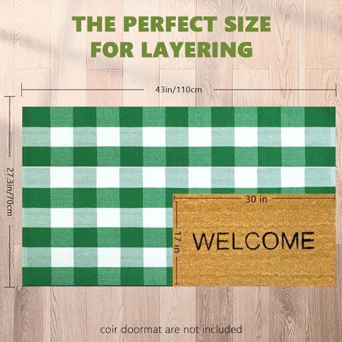 Buffalo Plaid Area Rug, Checkered Rug 27.5x43 Inches, Green and White Rug, Washable Cotton Mat for Front Porch, Entryway, Kitchen, Living Room, Home Decor - color: Green & White, size: 2'3" x 3'7" (Rectangular)