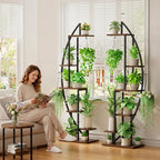 BACEKOLL Plant Stand Indoor with Grow Lights, 6 Tiered Tall Plant Shelf, 63" Metal Plant Stand for Indoor Plants Multiple, Half-Moon Plant Rack Display Shelf, 2 Pcs Plant Holder for Living Room, Patio