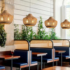 Hand-Woven Boho Rattan Chandelier Pendant Light Fixture - Brown Wicker Hanging Lamp for Kitchen Island, Dining Room, Bedroom, Foyer, Entryway, Porch or Restaurant Ceiling Lighting 15 Inch