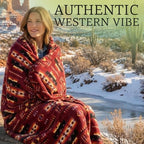 Sacred Thread Aztec Blanket Fleece, Reversible Native American Blanket, Western Throw, Native American Western (Burgundy Flannel), Full (60”x80”) - color: Burgundy Flannel, size: Full (60”x80”)