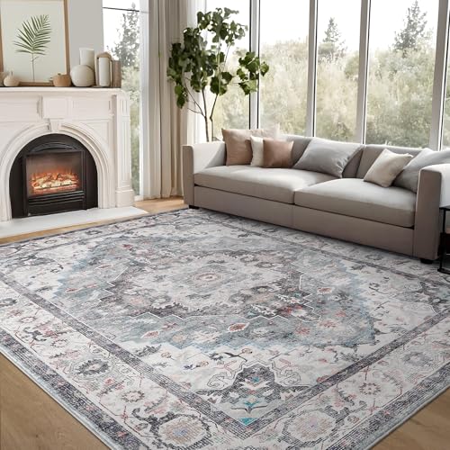 Area Rug 9x12 for Living Room - Machine Washable Non-Slip Vintage Rugs for Bedroom - Low Pile Thin Large Floor Carpet for Dinning Room Home Office,Blue/Green - color: Blue/Green, size: 9' x 12' (Rectangular)
