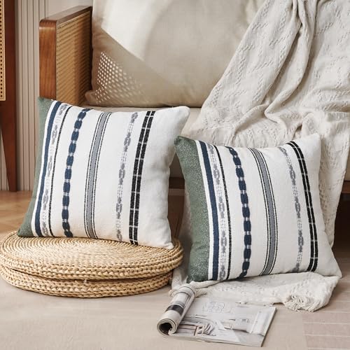 Boho Throw Pillow Covers 18 x 18 Chenille Pillow Covers Striped Square Elegant Neutral Striped Pillowcase Double Sided Pattern Soft Plush Farmhouse Home Decor for Living Room Couch Pack of 2 - color: Black