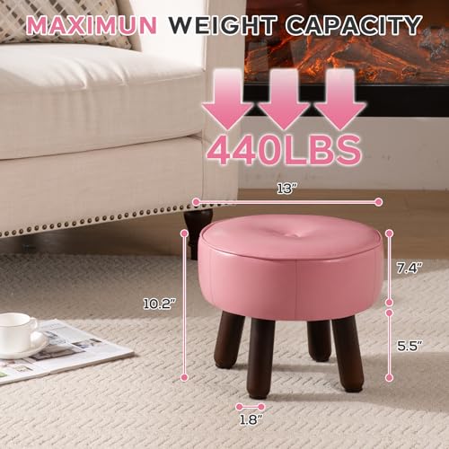 oakvivo Small Foot Stool Round Pouf Ottoman, 13'' Leather Foot Rest with Non-Skid Rubber Legs, Foolstool Ottomans for Couch, Sofa Footrest Step Stool for Living Room Bedroom Entryway Office, Pink - color: Pink