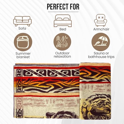 100% Cotton Throw Blanket for Couch Sofa or Bed All Season Terry Blankets & Throws, Lightweight & Breathable Cotton Blanket, Picnic Rug, Terry Bed Sheet (Tiger) - color: Tiger