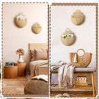Domensi 4 Pcs Scalloped Wall Baskets Hanging Baskets 4 Different Sizes Large and Small Hand Woven Plastic Rattan Craft Original Storage Holder Scalloped Decor for Nursery Home House Bathroom