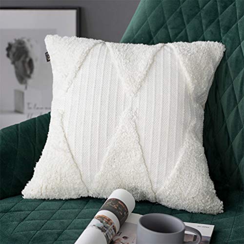 Fennco Styles Handcrafted Tufted Geometric Decorative Throw Pillow Cover 20" W x 20" L - White Cushion Case for Home, Couch, Living Room, Bedroom, Office Décor - style: 20 Inchx20 Inch Pillow Cover