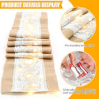 Xinnun 6 Pack Burlap Table Runner with Warm LED Lights,Rustic Lace Wedding Table Decor,Boho Farmhouse Jute Runner for Reception Bridal Shower Party(Novelty,12x108 Inches) - size: 12X108 Inches, style: Fashion