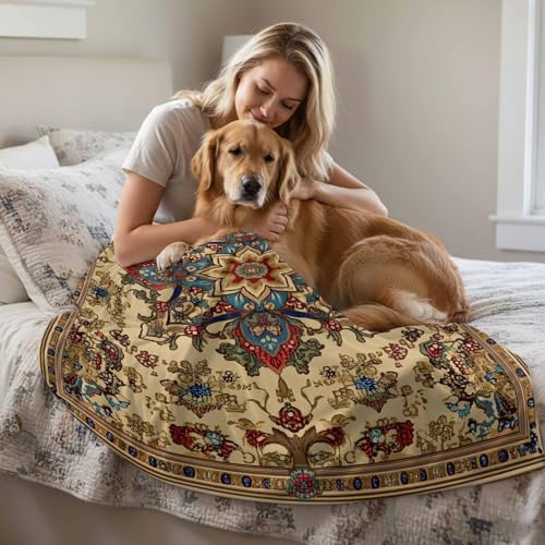 Boho Flower Throw Blanket for Couch Gifts for Women Bohemian Western Rustic Tribal Patterns Flannel Cozy Soft Thick Blankets Warm Plush Fleece Blanket for Bed Sofa 40" x 50" - size: 40" x 50"