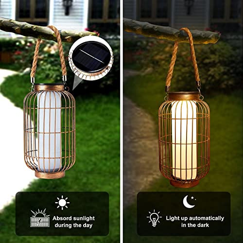 pearlstar Large Solar Powered Lantern Outdoor-Heavy Duty Metal Hanging Lights Decorative Solar Table Lamp Waterproof for Outside Patio Yard Garden Porch Tabletop Decor (Copper) - color: Copper