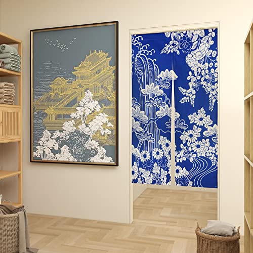 LIGICKY Japanese Style Noren Doorway Curtains Thick Long Type Printed Door Hanging Tapestries for Home Decoration 33.5 x 59inch, Blue (Chrysanthemum) - color: Chrysanthemum, size: 33.5"W x 59"L (Pack of 1)